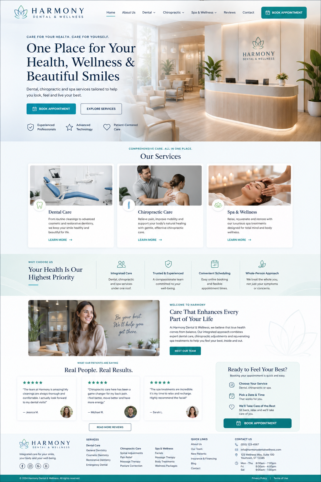 Preview of the Harmony Dental & Wellness website built by Dygital