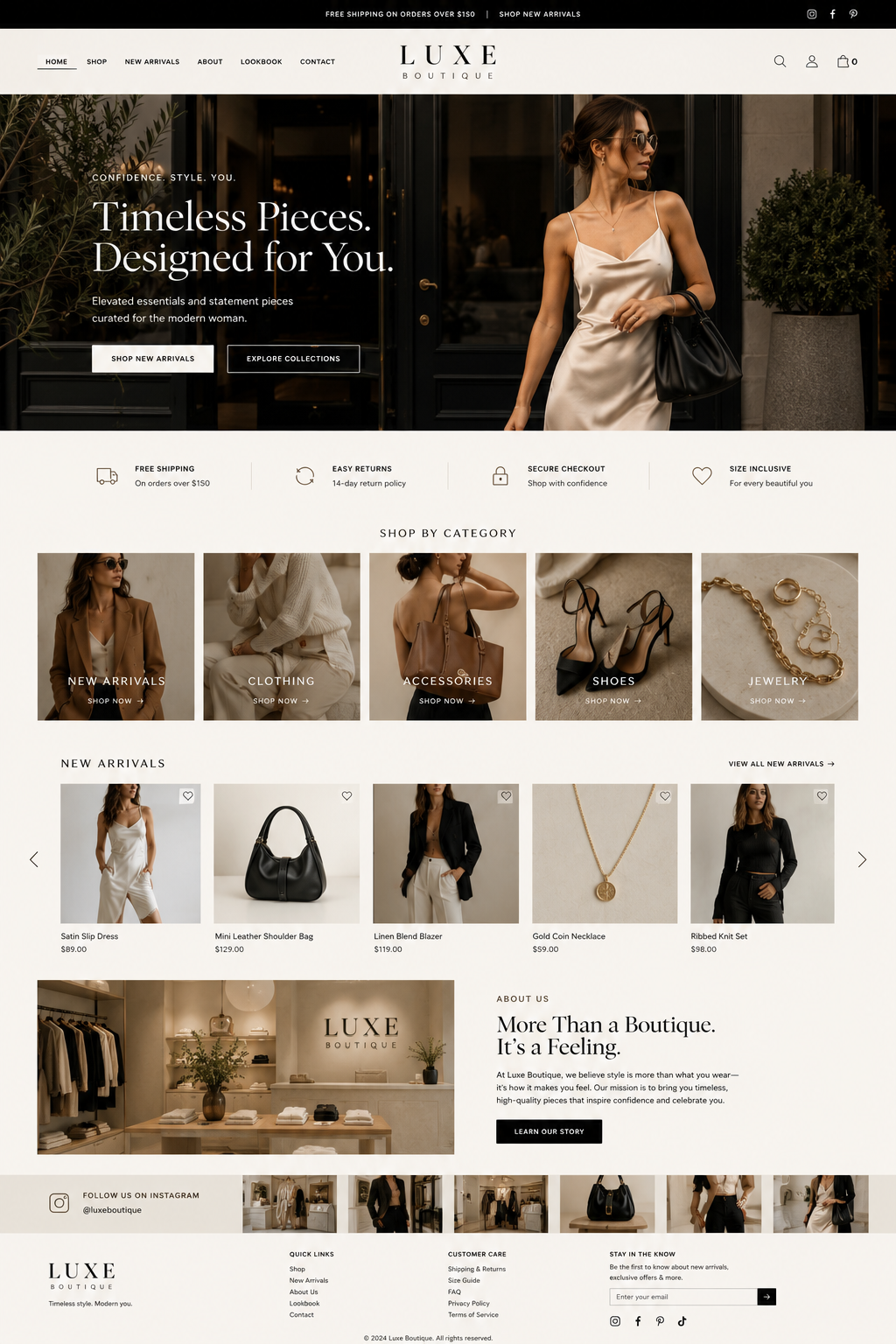 Preview of the Luxe Boutique e-commerce website built by Dygital